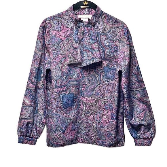 Awesome 70s Balloon Sleeve Paisley Blouse With Removable Neck Ruffle - Picture 1 of 5